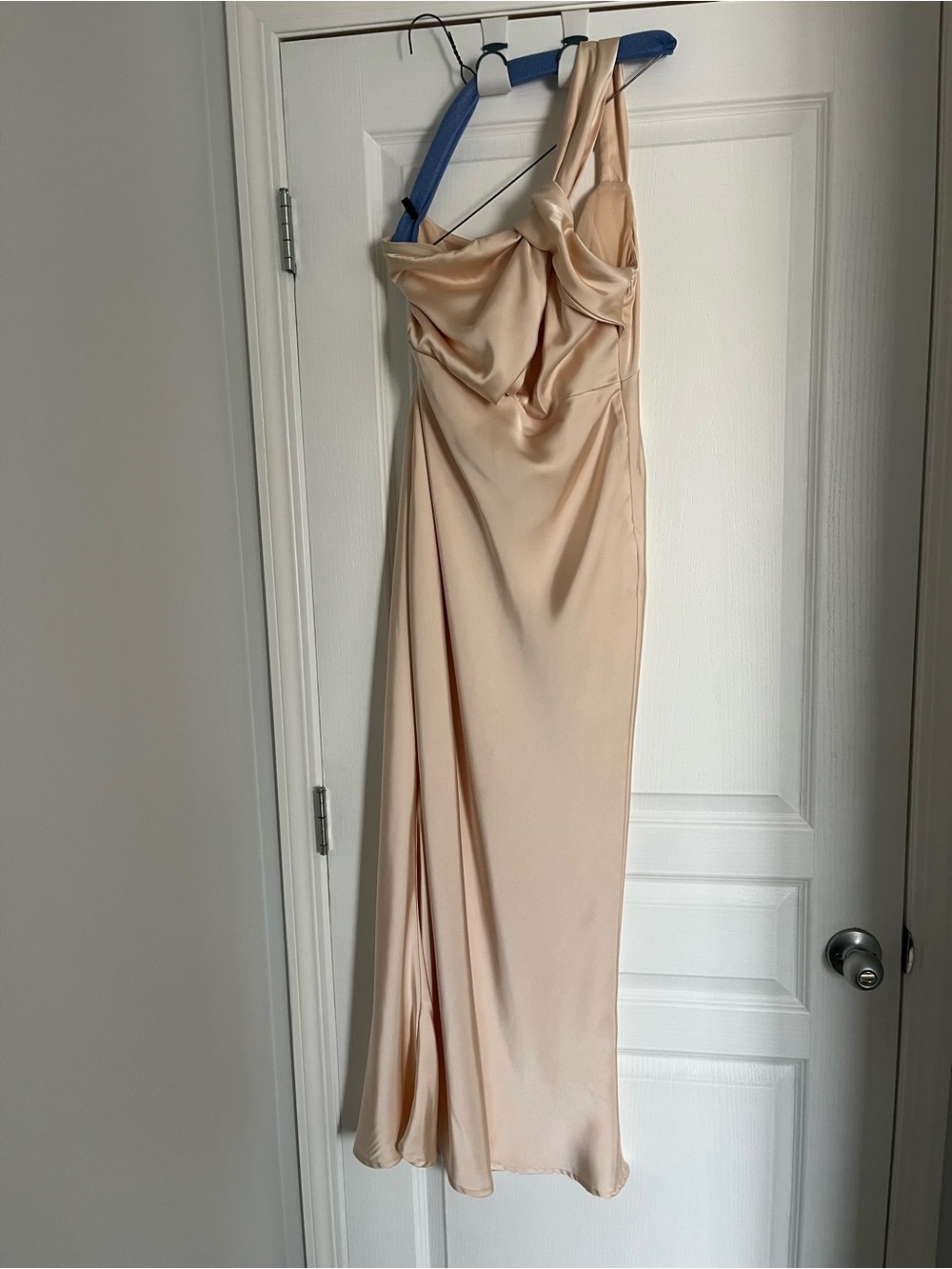 One-Shoulder Satin Dress in Blush Nude